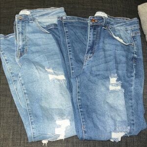 Light and Dark Blue Distressed Jeans